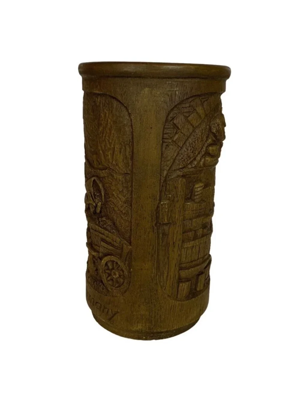 Hand Carved Wood Wine Chiller Holder Vineyard & Pub Scenes Black Forest Germany